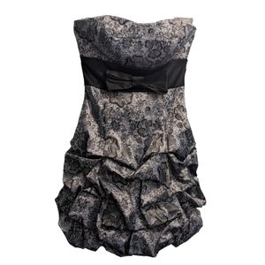 Ruby Rox Silver & Black Floral Short Scrunched Strapless Dress 1